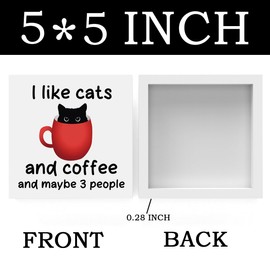 Coffee Bar Sign, Black Cat Office Desk Decor, Wooden Box Gift for Cat Lovers, Farmhouse Home Kitchen Shelf Table