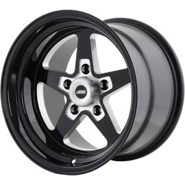 JEGS SSR Star Aluminum Wheel 15” x 10” | 5 x 4.75” Wheel Bolt Pattern Spacing | 0 mm Offset | 5.5” Backspacing | Gloss Black Powder Coat | 3.27” Center Bore | Includes Center Cap