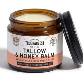 True Harvest Tallow & Honey Balm con péptidos de cobre, hidratante natural para rostro y cuerpo para piel seca y sensible (2 onzas)