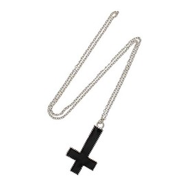 Zac's Alter Ego Upside Down Enamel Black Cross Pendant on Chain Necklace