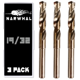 19/32 Cobalt Drill Bits - 3 Pack - 6 Inch Length - M35 Cobalt Drill Bits with Storage Case - Perfect Drill Bits for Metal, Hardened & Stainless Steel, Cast Iron, and More!