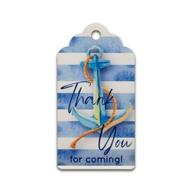 Summer-Ray 50pcs Royale Thank You for Coming with Anchor Watercolor Nautical Theme Party Favor Gift Tags (Full Stripes)