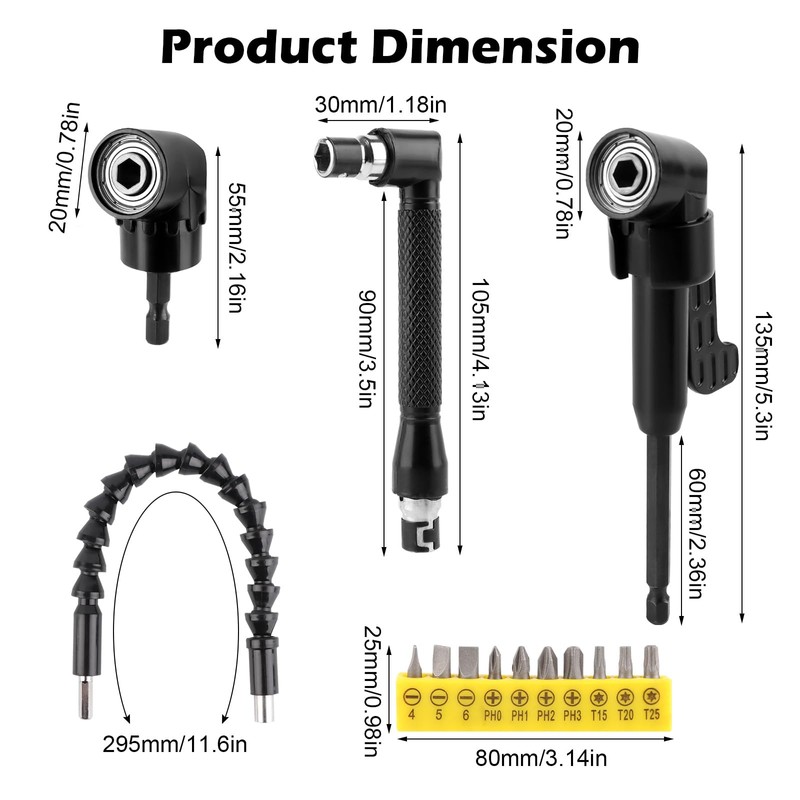 14-Piece 105° Angle Screwdriver Attachment Set, Angle Attachment Set Bit