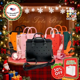 Promotional Christmas EVA Tote Handbag Women Large Waterproof Woman Bag Punch Hole Style Gift Bag for Holiday Christmas Bagsize: 10.8*8.6*2.95 inches, Color: HYB-T25