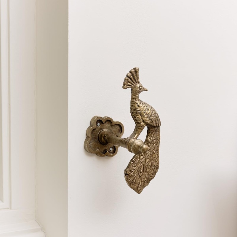 Set of 2 Antique Brass Gold Metal Peacock Curtain Tie
