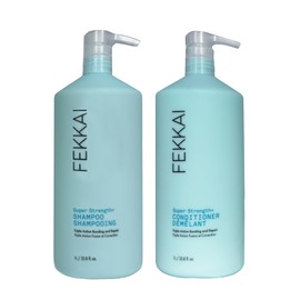 FEKKAI Super Strength+ Protein PowerBond Shampoo (1 Liter) + Super Strength+ Protein PowerBond Conditioner (1 Liter) - Free of Sulfates, Parabens, Phthalates - Vegan, Cruelty-Free