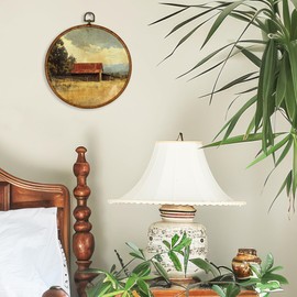 BCUANGD Vintage Landspace Round Wall Art Decor - Retro Floral Botanical Wall Art Canvas Frame Artwork Prints, Rustic Neutral Country Round Wall Hanging Decorations for Home Bedroom, 10"x10"