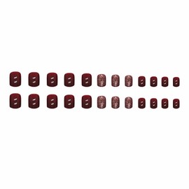 MISUD Wine Red Press on Nails Short Square Fake Nails Glossy Glue on Nails Squoval Acrylic Nails Winter Burgundy Artificial Nails Fall Solid Color Stick on False Nails with Design 24 pcs