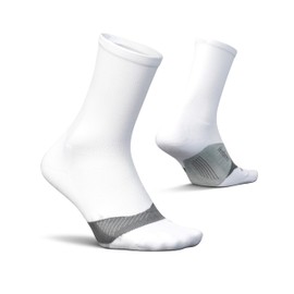 Feetures Elite Light Cushion Mini Crew Sock - Sport Sock with Targeted Compression - New White, L (1 Pair)