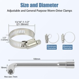LeMotech 10 Pack Hose Clamp Stainless Steel Adjustable 13/16" ~ 1-1/2" (21-38mm) Worm Gear Fuel Line Clamp with a Socket Wrench, for Plumbing Automotive and Mechanical Application