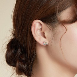 Girls Animal Earrings Sterling Silver 925 - Qings Cute Fairy Moon Stud Earrings with Colour Cubic Zirconia Small Elf Angle Wings Studs Birthday Christmas Gifts for Women Girls Daughter