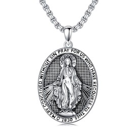 KXJ Christmas Gifts 925 Sterling Silver Saint Christopher/Saint Florian/Templar Knights/Memento Mori Pendant Necklace Mens St Christopher Medallion Amulet Protection Jewelry Religious Gifts with 2.0mm