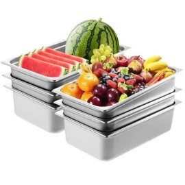 6 Pack 0.8mm Thick Stainless Steel Commercial Steam Table Pan 6-Inch Deep Restaurant Warming Holding Equipment Full SizeHeight: 6 in Deep, Number of Sets: 6-Piece Set