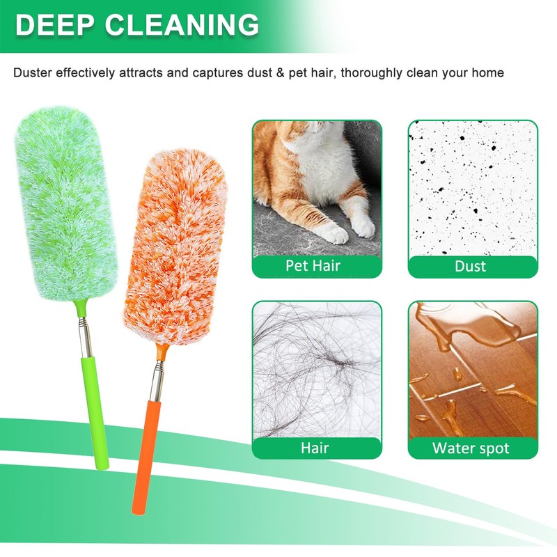 2 Pack Extendable Microfiber Feather Duster, Electrostatic Microfiber Head, Up