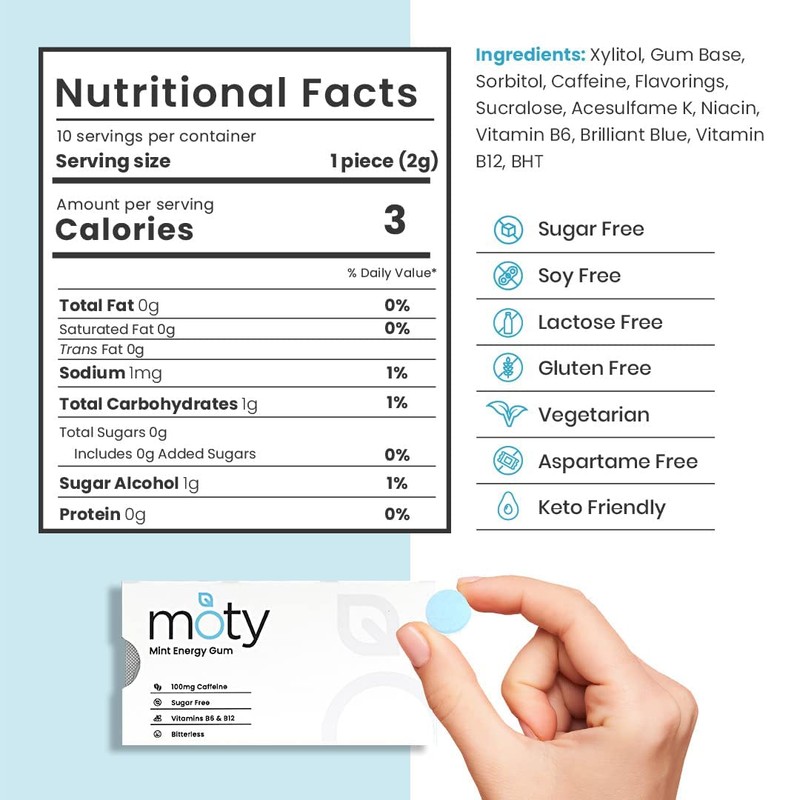 Pre Workout Energy Gum – Sugar Free with Xylitol, 100mg