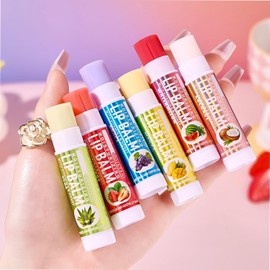 6 Pack Fruit Lip Balm Set - Vitamin E Enriched Moisturizing Lip Care with Natural Honey, Aloe Vera & Coconut Oil, Assorted Flavors for Soft Lips & Perfect Lip Primer