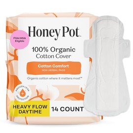 The Honey Pot Company - Sanitary Pads for Women - Non-Herbal Heavy Flow Daytime w/Wings - Organic Cotton Cover & Ultra-Absorbent Core - Feminine Care - 14 ct