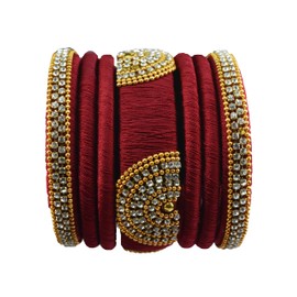 GOELX Festive Offer: Maroon Silk Thread Handcrafted Bangles Set for Women (2.4)