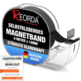 Reorda Magnetband selbstklebend im Spender (9 Meter) - Magnetstreifen I Magnetklebeband hervorragend für Postkarten, Fotos & Whiteboards geeignet