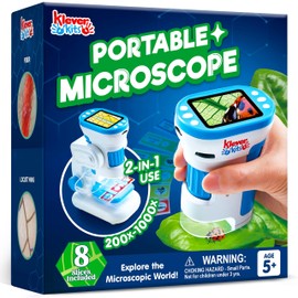 Klever Kits Microscope Explorer Set for Kids, 2 in 1 Science Experiment Toy with Portable Microscope and 12 Specimen Slides, 60X-180X, Educational Toys for Kids Aged 5+