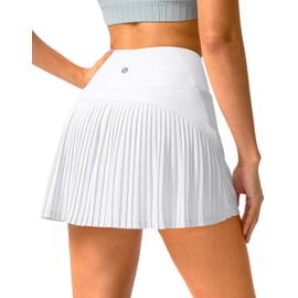 SANTINY Women's Pleated Tennis Skirt High Waited Athletic Skirts with Pockets Tummy Control Golf Skorts for Woman (White_XS)
