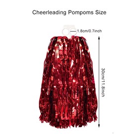 2 Pack Metallic Fluffy Cheerleading Pom Poms Ultra Shining Metallic Foil Cheerleader Pompoms Handheld Cheerleader Pompoms with Plastic Finger Ring for Team Spirit Sports Party Dance Cheering (Red)