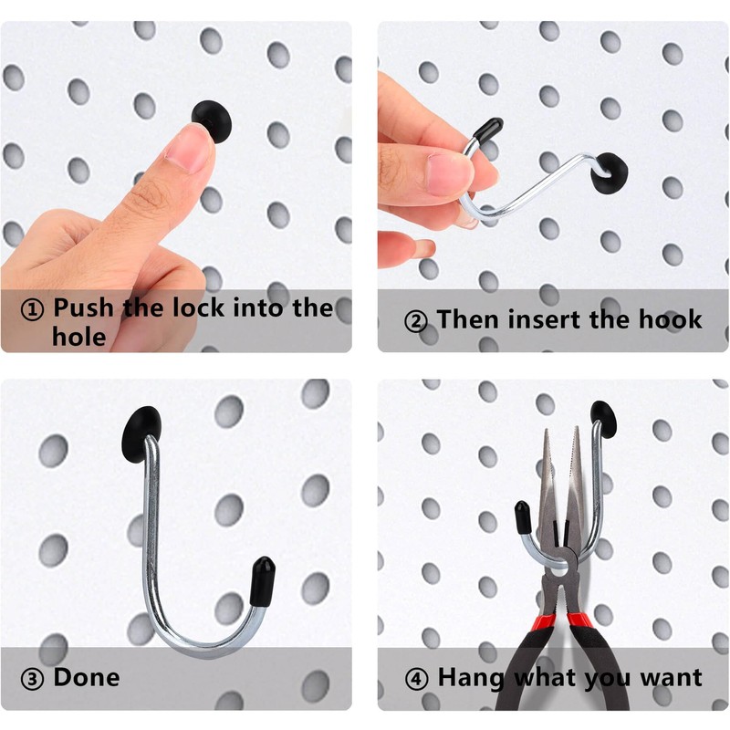 MENEONE Pegboard Hook Locks, for Stopping Hooks from Falling Off,