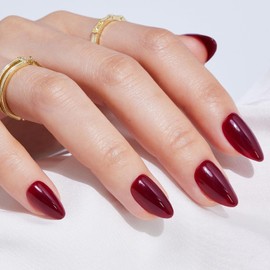 Findigit Red Press On Nails Almond Short - Red Soft Gel Press on Nails, Glue on Nail with Nail Glue,Salon Quality Reusable Stick on False Nail in 16 Sizes - 32 Fake Nails Kit,Rose Almond