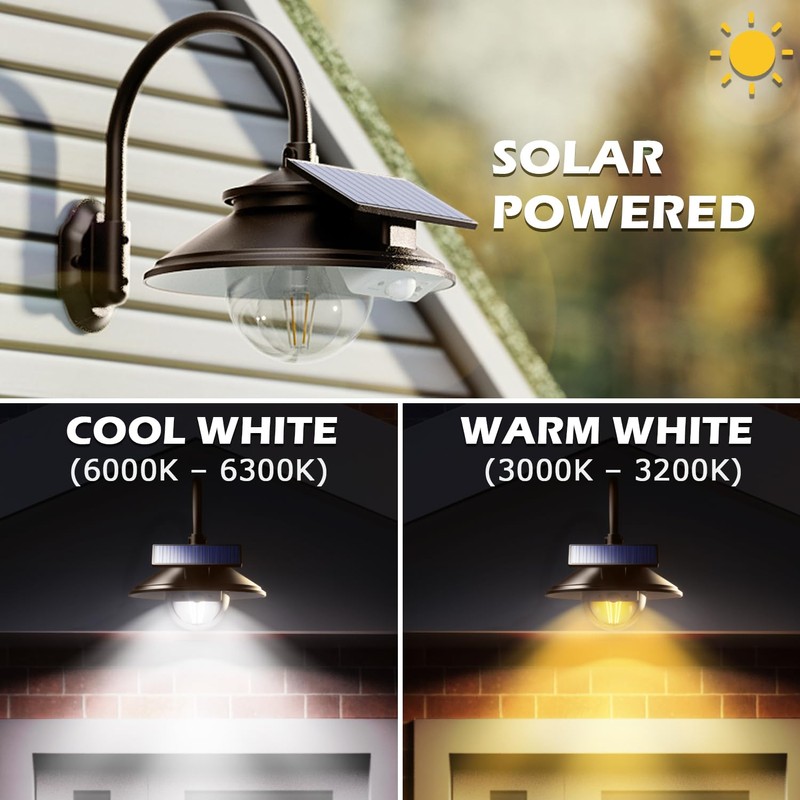 SIEDiNLAR Solar Barn Light Outdoor 3 Modes 2 Lighting, Garage