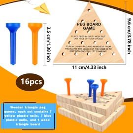 Haconba 16 Packs Wooden Peg Game Tricky Triangle Peg Board Game Family Wood Puzzles Strategy Toy for Kids Adult Family Travel Gathering Jump Games