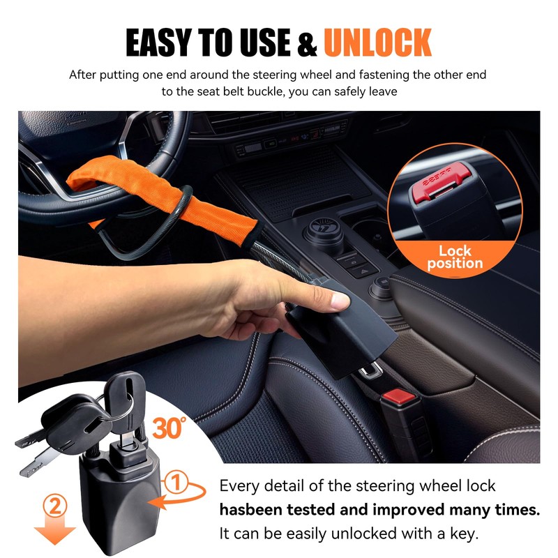 Steering Wheel Lock Anti-Theft Device, Heavy Duty Car Security Vehicle