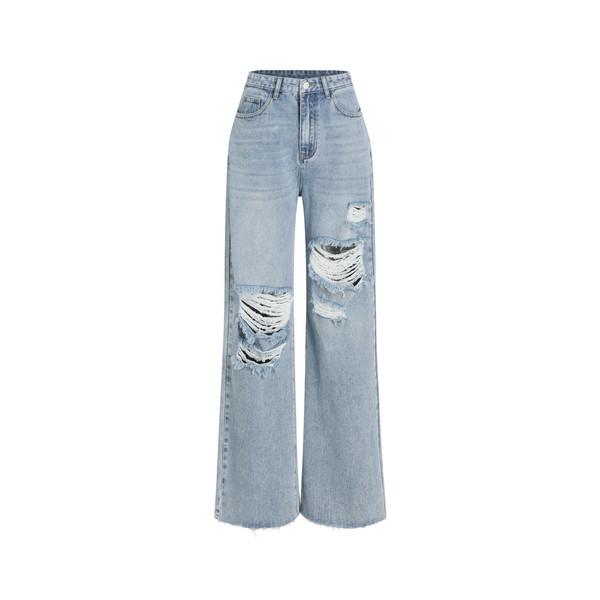 CIDER Women’s Ripped Jeans High Waisted Distressed Baggy Straight Wide