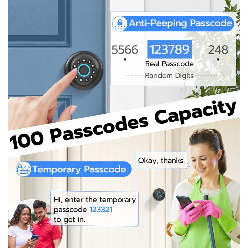 Anweller Smart Door Knob with Lock, Fingerprint Code Keypad Keyless