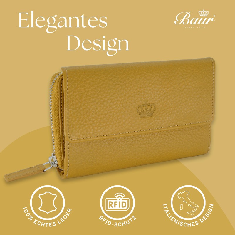 Baur Women's Genuine Leather Wallet with RFID Protection, Large Wallet,