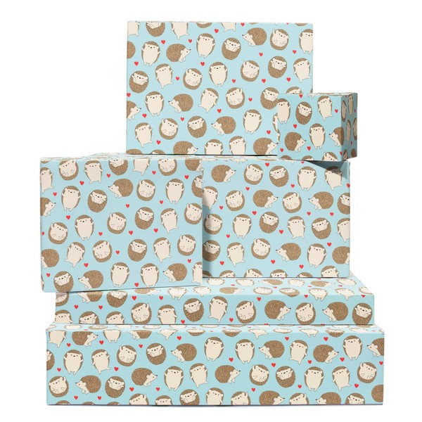 CENTRAL 23 - Wrapping Paper for Kids - Boys - Girls - Blue GiftWrap - Hedgehog and Hearts - Birthday Wrapping Paper - Recyclable
