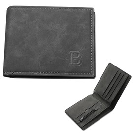 1 PCS Mens Wallet Leather Wallets for Men Minimalist Slim Mens Wallet with 6 Card Slots, 1 Banknote Compartments, 1 Coin Pocket, Bifold Wallets for Work Business or Travel Minimalist Purses Black