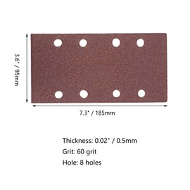 15pcs 60 Grit Sandpaper Sheet 7.3 inch x 3.6 inch, 8 Holes Hook and Loop Sandpaper for 1/3 Sander, Aluminum Oxide Sander Paper Sheet for Wood Metal Polishing
