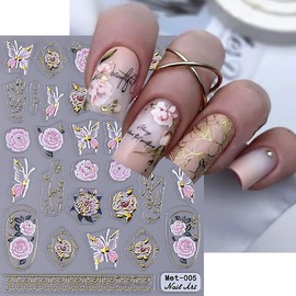 3 Sheets Flowers Nail Art Stickers Decal 5D Embossed Self Adhesive Nail Decals Design Pink Yellow White Daisy Peony Floral Nail Art Stickers for Women Girls DIY Manicure Tip Flowers Nail Decoration