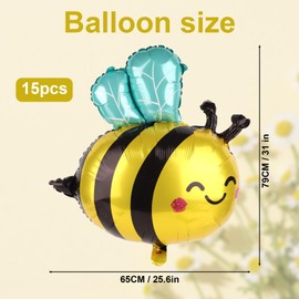 Pack of 15 Bee Balloons, Cute Smiley Bumble Bee Balloons Bee Theme Birthday Party Baby Shower Decoration Accessories for Children and Adults (Yellow)