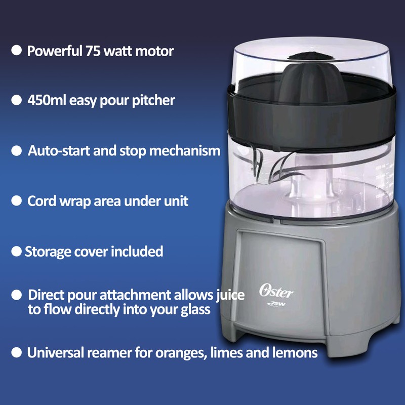 Oster Electric Citrus Juicer, High-Performance Silver 75 Watt Motor Electric
