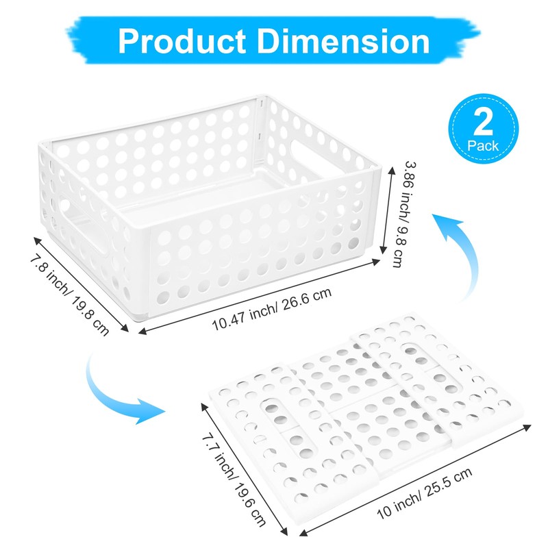 Marte Vanci 2 Pack Plastic Storage Baskets, Stackable Small Storage