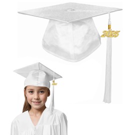 MyGradDay Kindergarten Shiny Graduation Cap with 2024+2025 Tassel Preschool Kids for Unisex Adjustable Elastic White