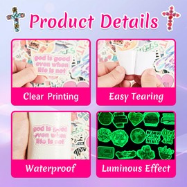 51 Pcs Jesus Christ Bible Inspirational Water Bottle Stickers for Kids Adults, Glow in The Dark Bible Faith Vinyl Waterproof Laptop Decals, Religious Christian Skateboard Scrapbook Luggage Mug Decor
