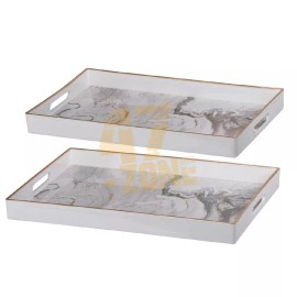 47-Zone Plastic S/2 Effra Rectangular Trays White Marbled Indoor Tabletop Home Decor