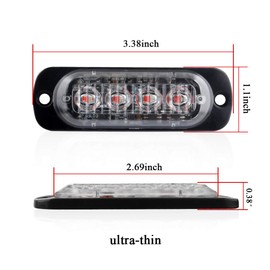 KaiDengZhe 4pcs Ultra Thin 4LED Emergency Warning Lights Red Hazard Flashing Strobe Light Side Warning Light Beacon Light Universal for 12-24V Car Vehicle Truck Trailer Caravan Camper Motorcycle Van