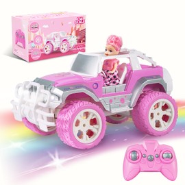 Pink Cars 1:16 Scale RC Jeep with Doll - Remote Control Car for Girls | 80-Minute Playtime | 2.4GHz All-Terrain Truck for 4-5 6-7 8-10 Years Old,ox14