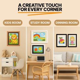 13x9.5 Kids Artwork Frames Changeable, Fits A4 size Drawing, Front Open Wall Mount Kids Art Frame Display with Storage up to 120 pcs (1, Black)