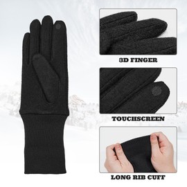 ACUSHLA - Merino Wool Gloves for Men and Women - Fleece Lined Heavyweight Warm Touch Screen Gloves for Cold Weather Winter Soft Thermal Knitted Gloves, black