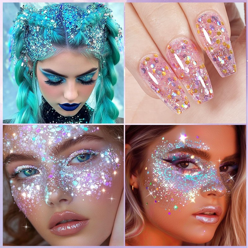 12 Colour Face Glitter Chunky Sequins and Fine Glitter Mix
