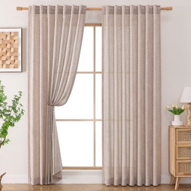 Airwill Natural Linen Curtains 84 Inch Long for Living Room 2 Panels - Light Filtering, Modern Design, Rod Pocket & Back Tab, 52W x 84L